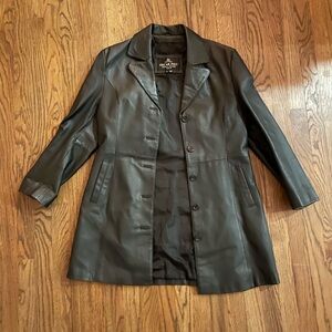 Vintage Oscar piel black leather coat size Medium